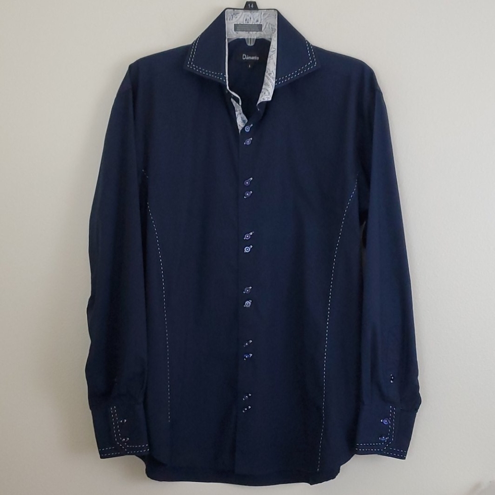 Damante Navy Blue Dress Shirt - L